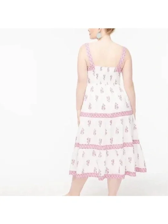 J.Crew Maxi Dress Womens White Pink Floral Block Print -- Sz 16 - Picture 3 of 5